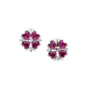 Orecchini Amen Quadricuore Magnetico Zirconi Rossi Argento 925 EMHBR bottone