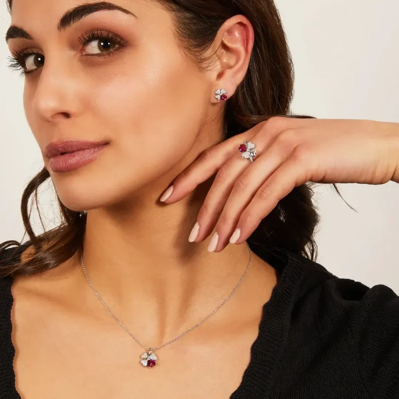 Orecchini Amen Quadricuore Rossi in Argento 925 con Zirconi EQUSBR parure