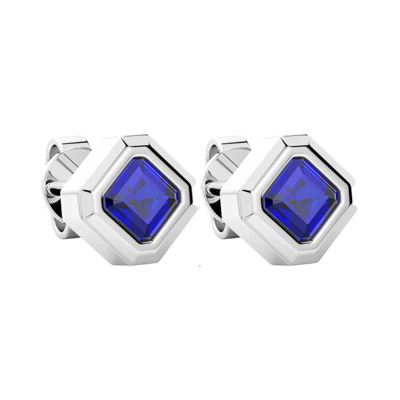 Orecchini Bottone Zancan Argento 925 Rodiato e Spinelli Blu ESO012-BL