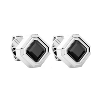 Orecchini Bottone Zancan Argento 925 Rodiato e Spinelli Neri ESO012-NE