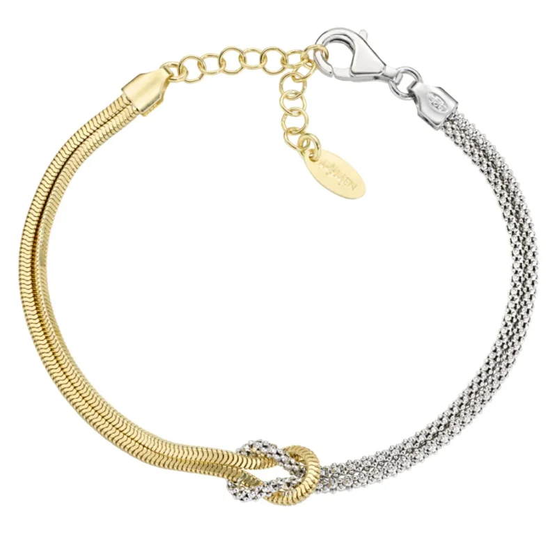 Bracciale Amen Nodo d'Amore Bicolore Argento 925 Rodiato e Dorato BRNOAMBG16
