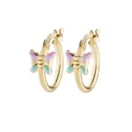 Orecchini Amen a Cerchio Bambina Farfalle Azzurre e Rosa Argento 925 Dorato ORJFAGAZ1