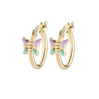 Orecchini Amen a Cerchio Bambina Farfalle Azzurre e Rosa Argento 925 Dorato ORJFAGAZ1