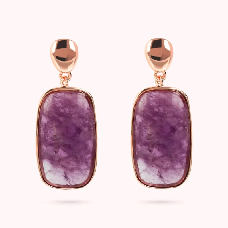 Orecchini Pendenti Bronzallure Pietra Naturale Taglio a Saponetta viola Ametista WSBZ02097.AM