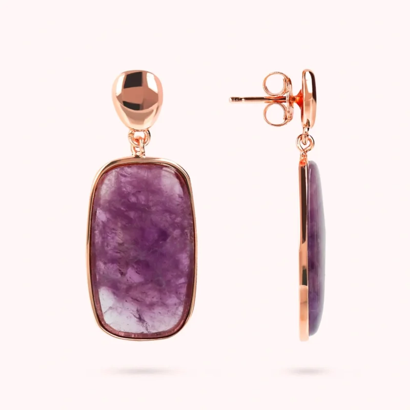 Orecchini Pendenti Bronzallure Pietra Naturale Taglio a Saponetta viola Ametista WSBZ02097.AM chiusura