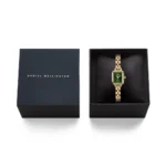 Orologio Daniel Wellington Quadro Mini Arch 3-link Emerald Sunray Gold Acciaio Dorato e Cinturino a Maglie DW00100852 scatola